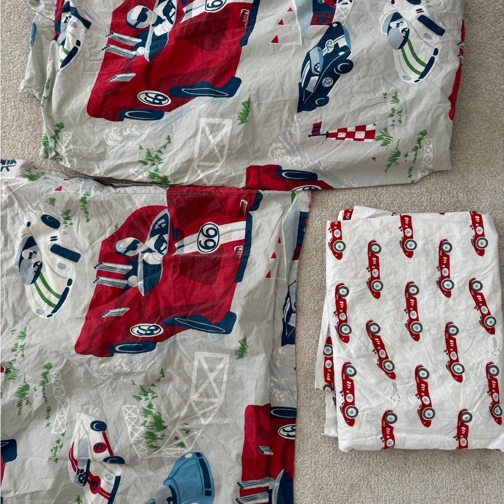 Pottery Barn Kids matching boys sheet and duvet set